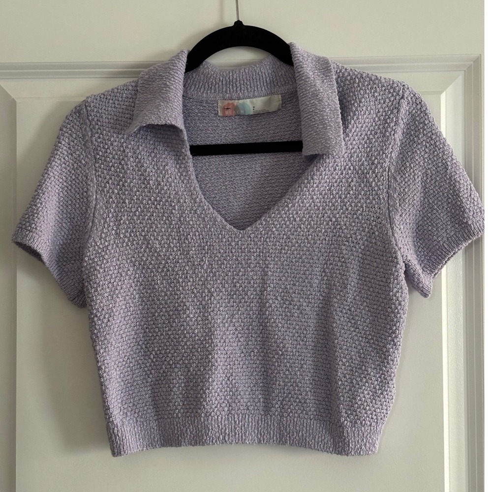 Cropped Collared Knit Top in Lavender